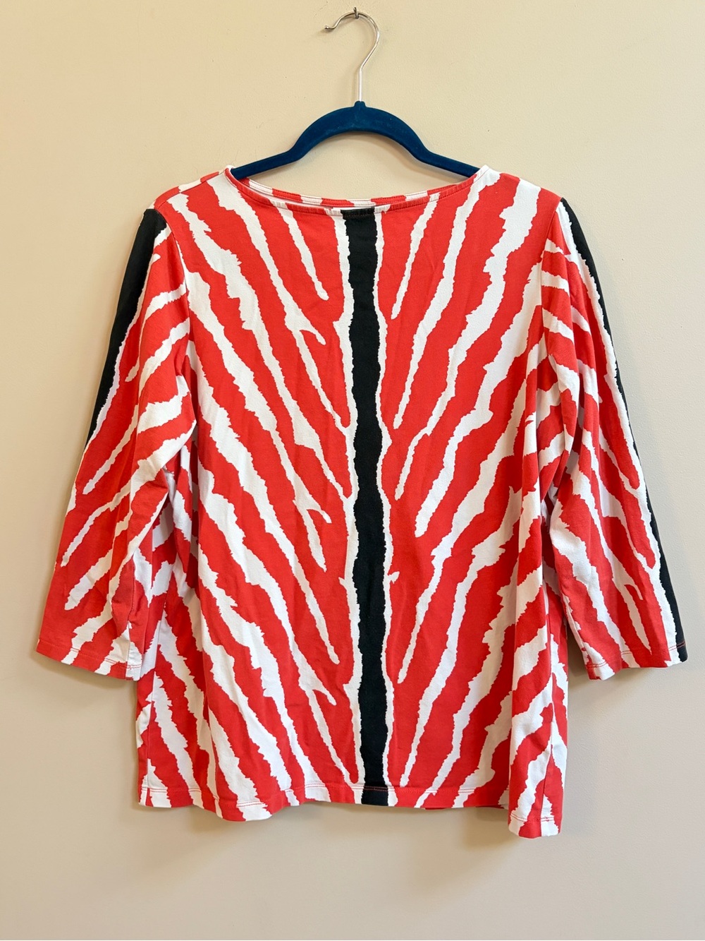 DG2 by Diane Gilman Vintage Zebra Print Cotton Spandex 3/4 Sleeve Shirt Top